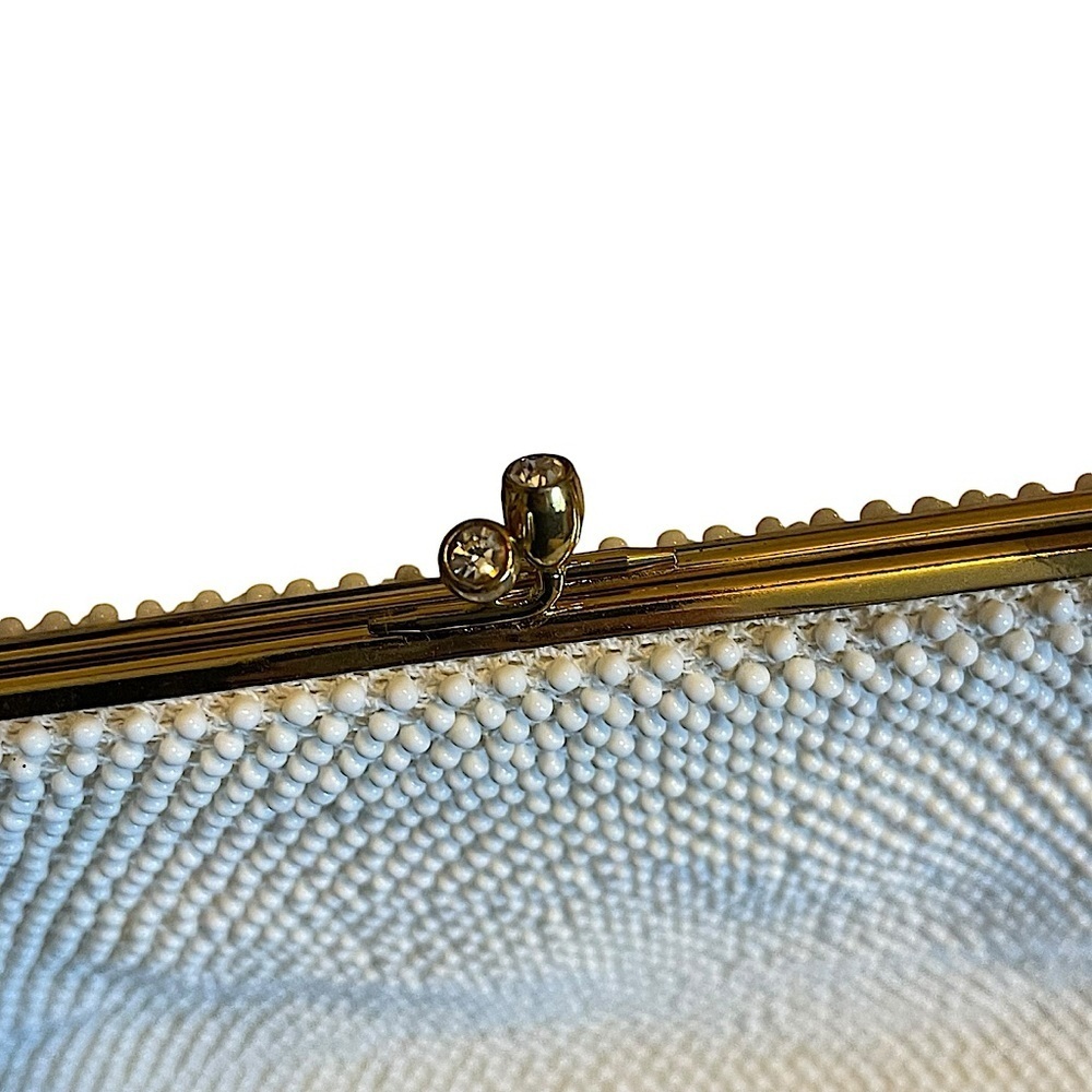 Vintage Off White Beaded Top Handle Bag - Picture 4 of 8